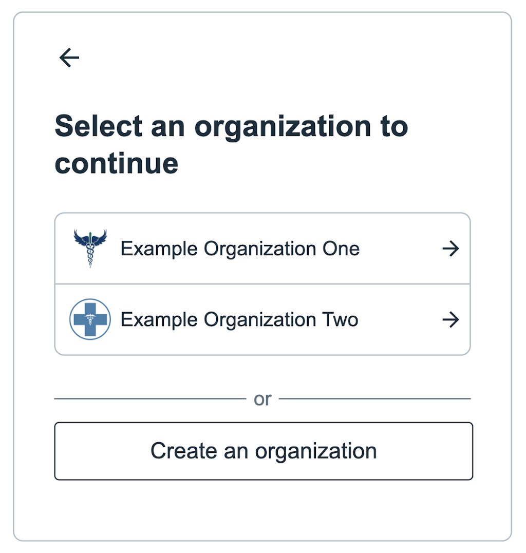 UI component at the Organization selection step